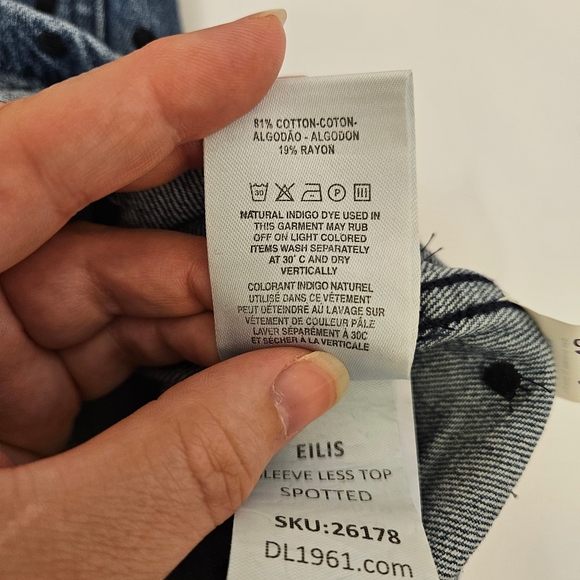 DL1961 Eilis Sleeveless Denim Dress Blue Polka Dot Layering V-Neck Embroidered - Picture 13 of 14